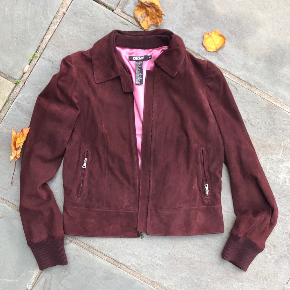 Maroon DKNY suede zip front sport coat